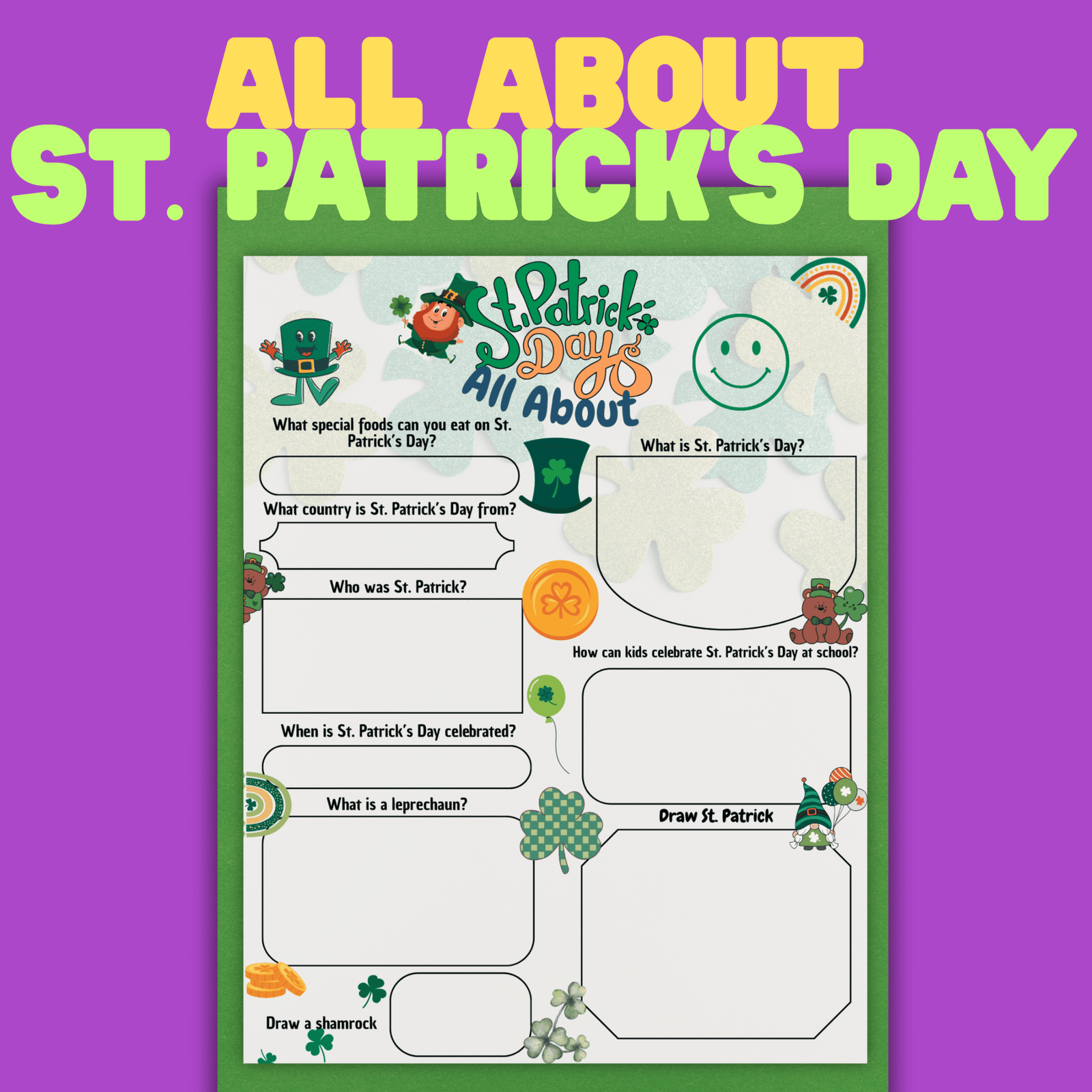 st-patricks-day-worksheet-for-kids.png St. Patrick’s Day Worksheets & Reading Comprehension Activities for Kids – 1 Fun March Morning Work Printables | PDF