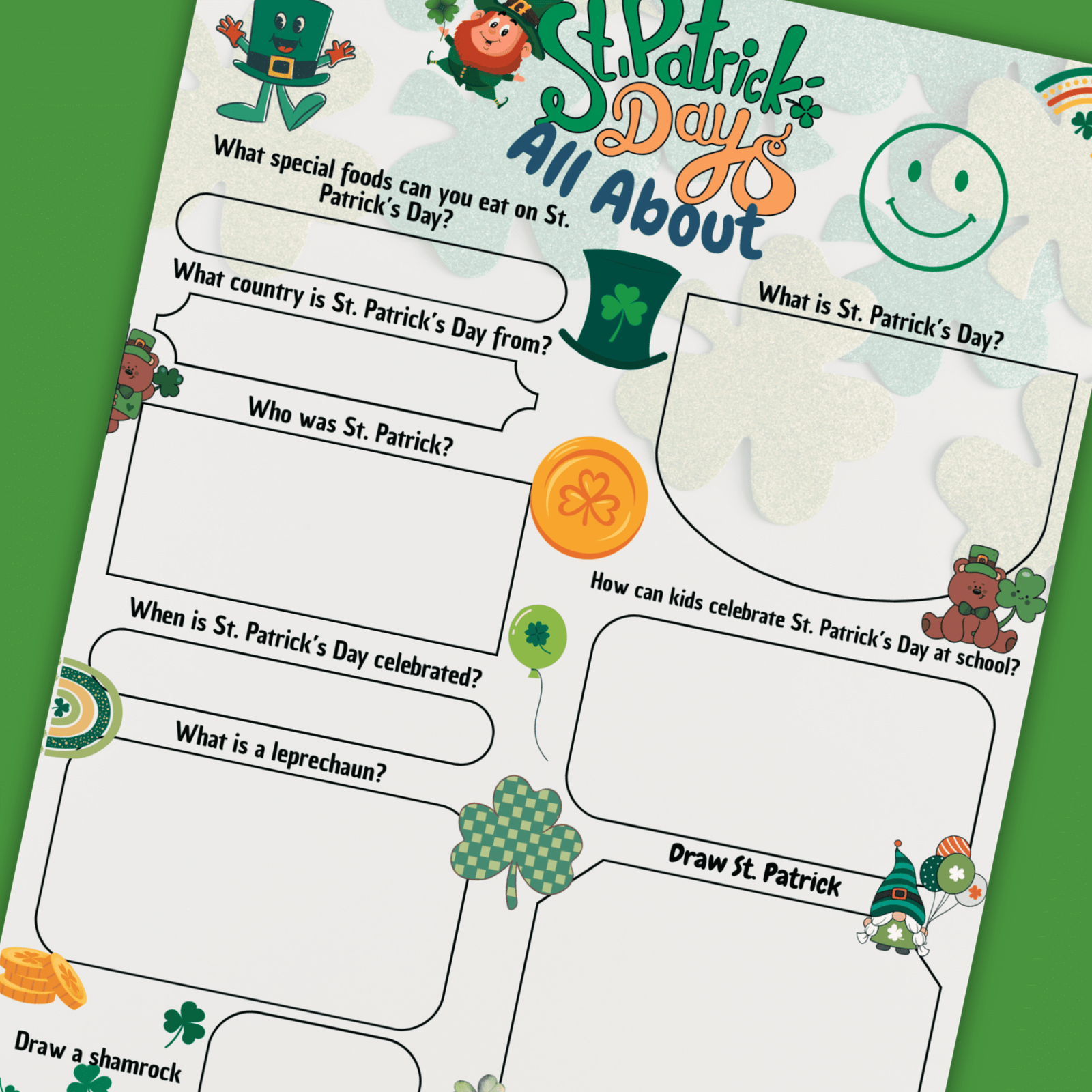 st. patrick’s day worksheets & reading comprehension activities for kids – 1 fun march morning work printables | pdf St. Patrick’s Day worksheets & reading comprehension activities for kids