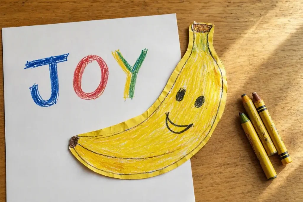 Teach preschoolers about Joy with this printable Fruit of the Spirit banana coloring sheet and hands-on Bible lesson craft.