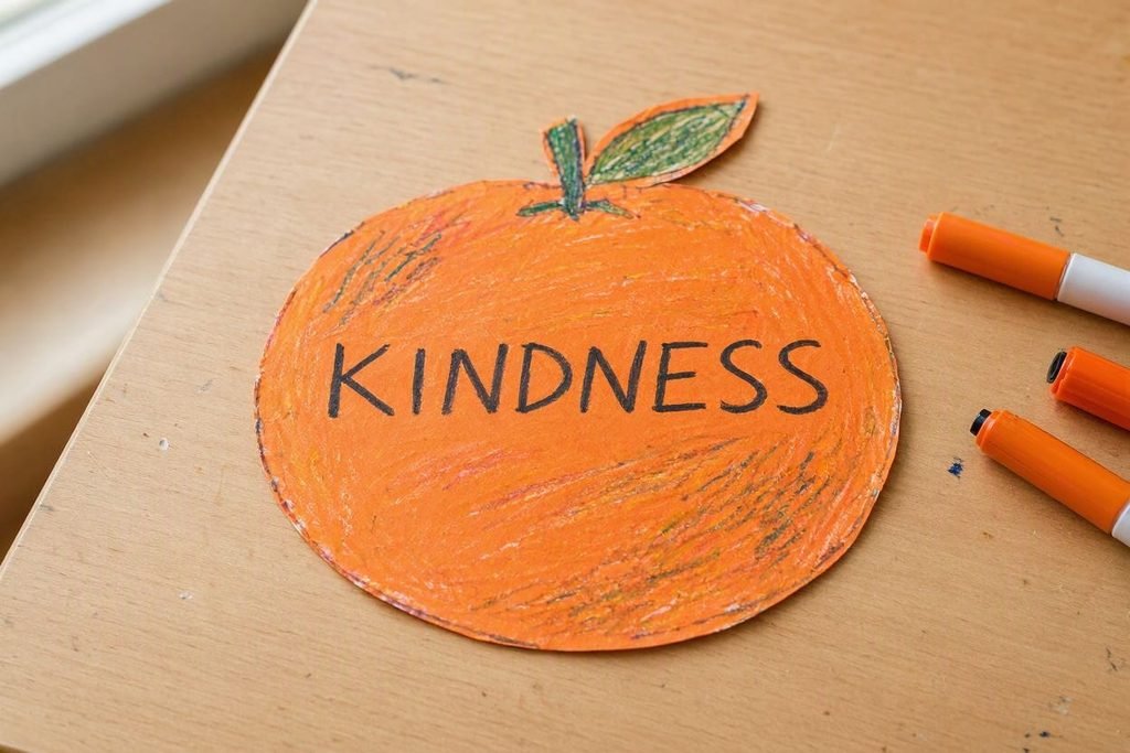 Help toddlers learn Kindness with this printable Fruit of the Spirit orange coloring sheet and easy character-building craft.