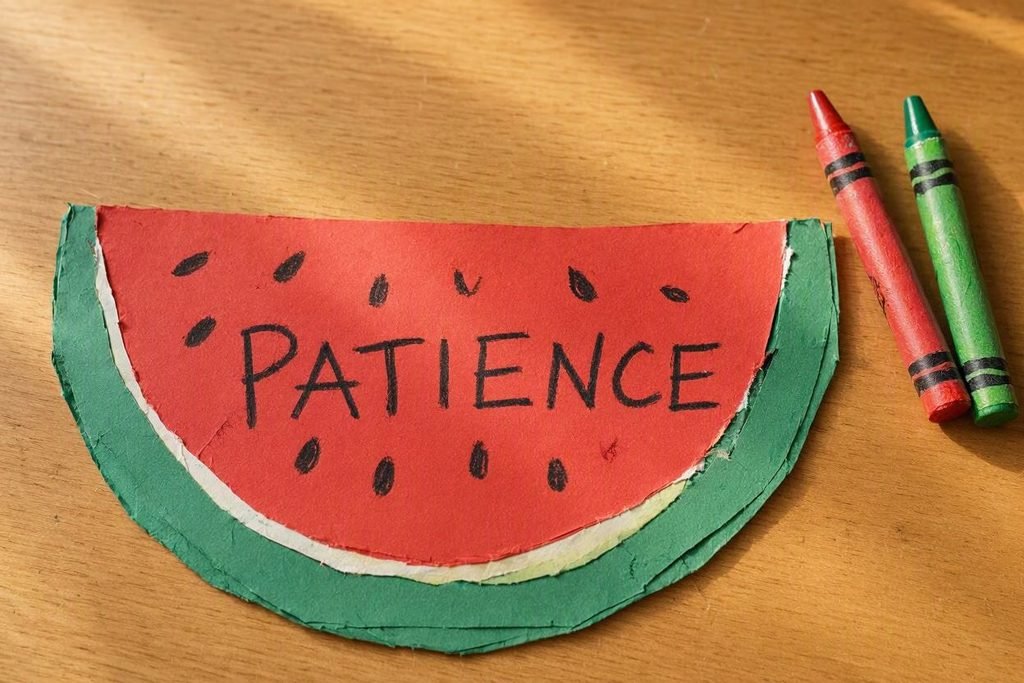 Engaging Fruit of the Spirit Patience coloring page and watermelon activity sheet designed for early childhood Sunday school classes.