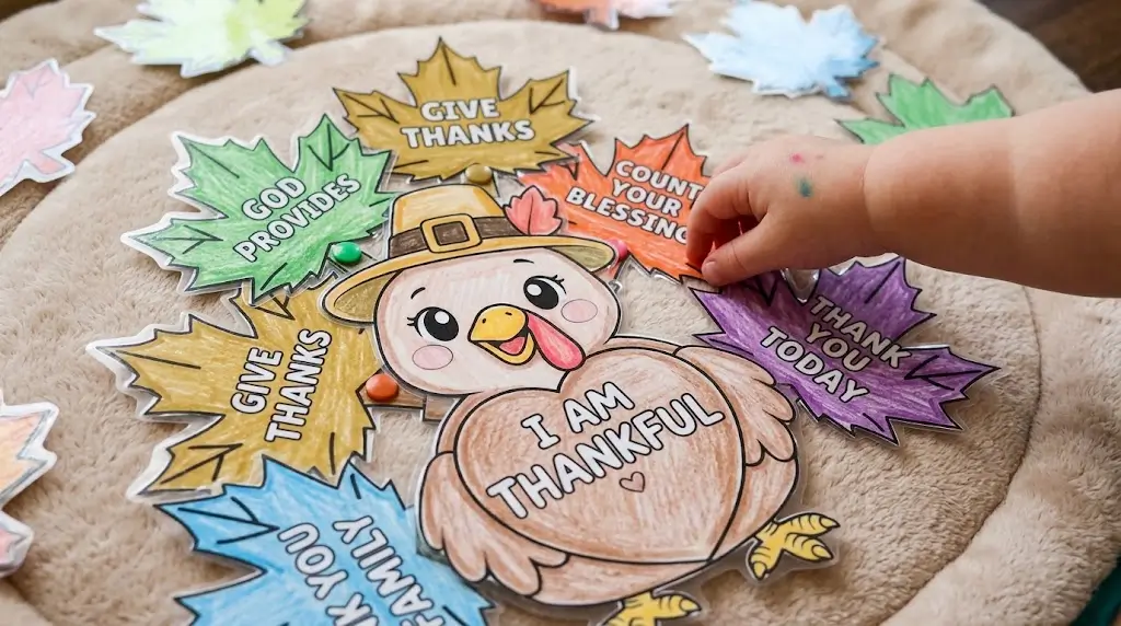 Christian Thanksgiving Crafts for Preschool featuring a simplified version of the Thankful Turkey from image, easy for small hands.