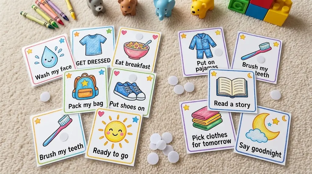 A set of simplified, age-appropriate visual routine cards from the Visual Schedule for Toddlers bundle in image_1.png.